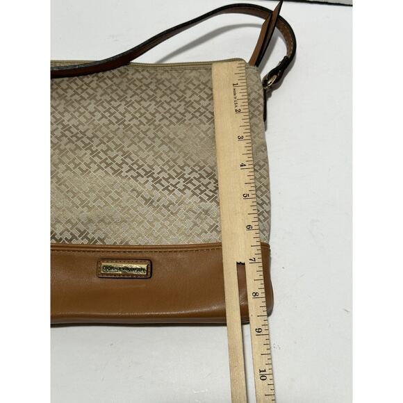 Tommy Hilfiger Crossbody Brown Logo Print Canvas Leather Frin Charm Shoulder Bag - Picture 4 of 8